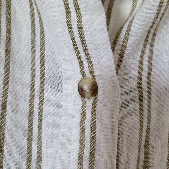 Oversized Boyfriend Button-down Linen Blend Shirt Cream with Stripes Siz… - Picture 9 of 13
